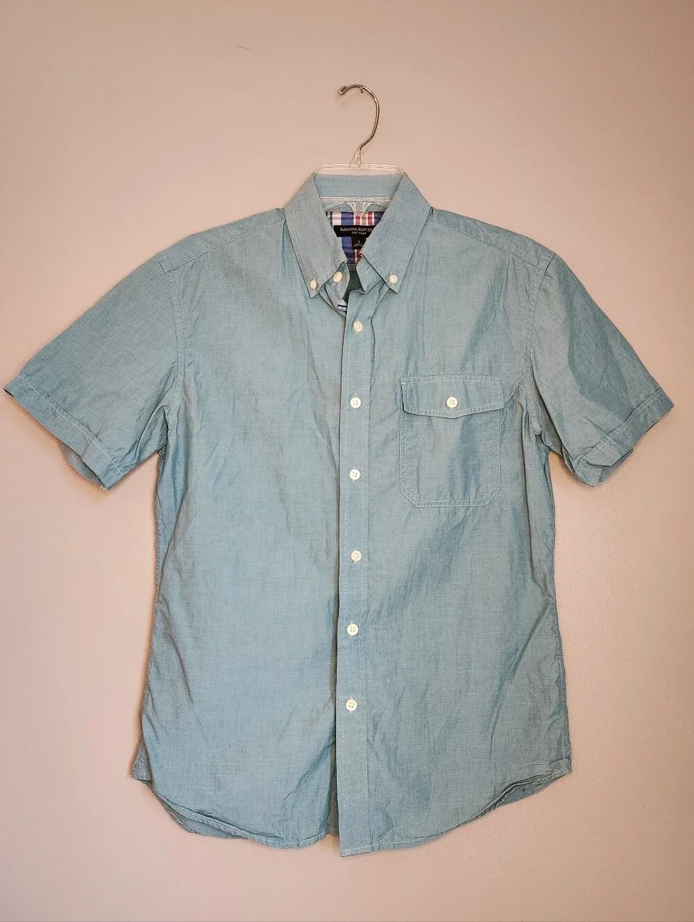 Mens Banana Republic Light Blue Short-Sleeve Button-Down Shirt Size Small
